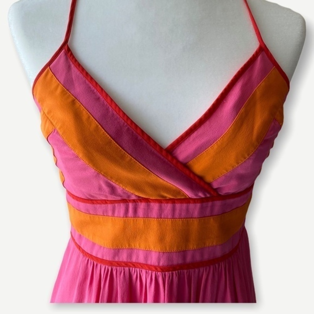 Trina Turk Orange Silk Spaghetti Ties Dress Sz.M - Picture 3 of 11